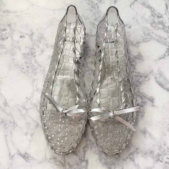 Stuart Weitzman Jellystone Clear Jelly Rhinestone Ballet Flats Silver - Picture 13 of 13